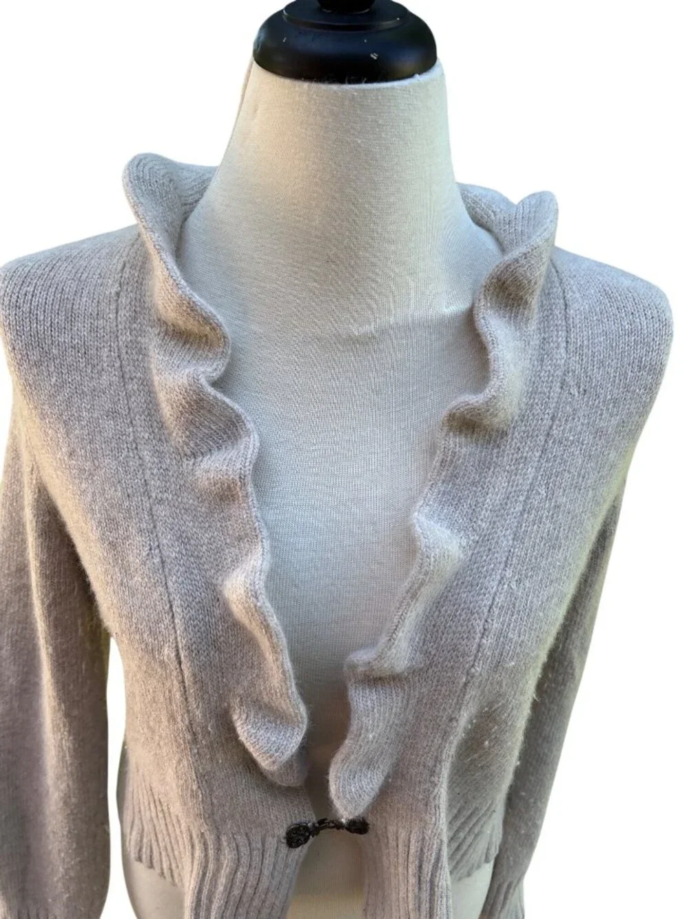 Bolero Cardigan Womens Beige Ruffle Trim Angora Wool Blend Large Bertinelli